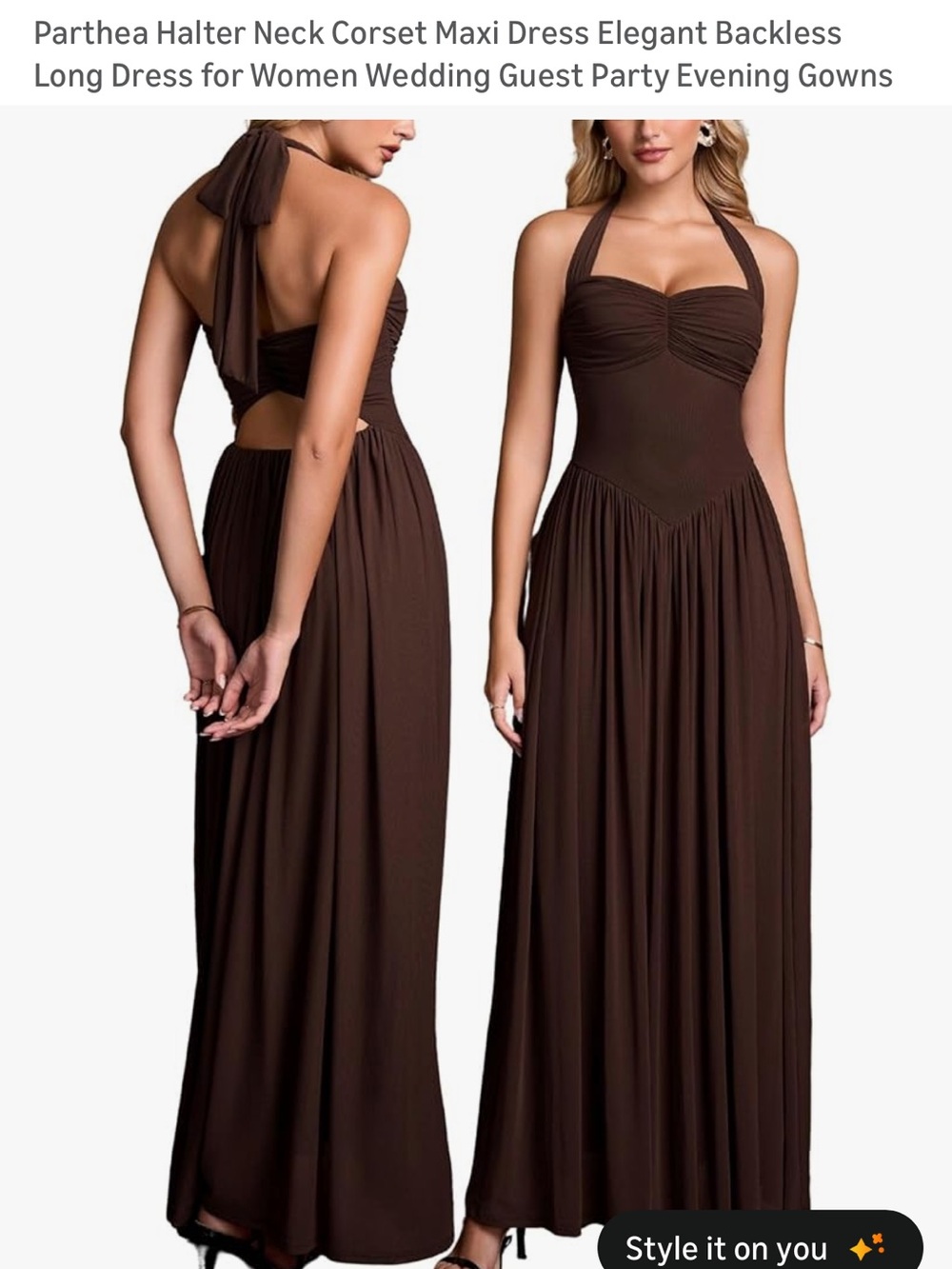 NWT Parthea Brown Halter Neck Maxi Dress